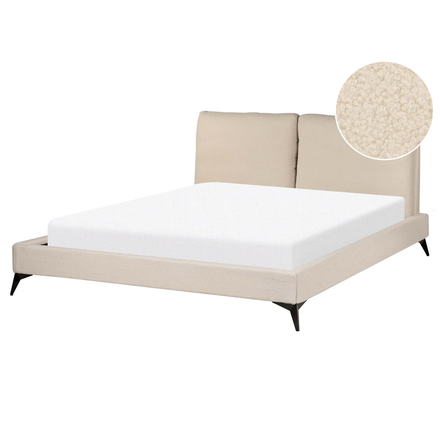 Beliani-MELLE -Tweepersoonsbed-Lichtbeige-160 x 200 cm-Bouclé