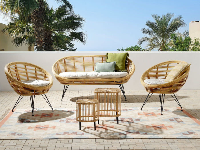 Beliani-MARATEA| CESENATICO-Banken set met salontafel-Lichtbeige-Rotan