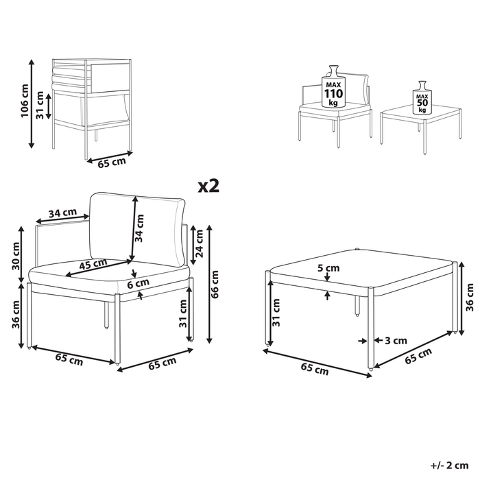 Beliani - TERRACINA - Loungeset voor 2 - Lichtgrijs - Aluminium