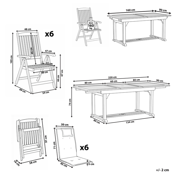 Beliani - AMANTEA - Tuinset voor 6 - Donkerhout|Grijs - Acaciahout