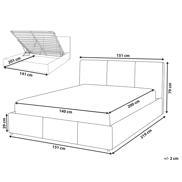 Beliani - BOUSSE - Boxspring - Lichtbeige - 140 x 200 cm - Fluweel