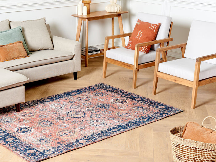 Beliani - KURIN - Vloerkleed - Rood|Blauw - 140 x 200 cm - Katoen