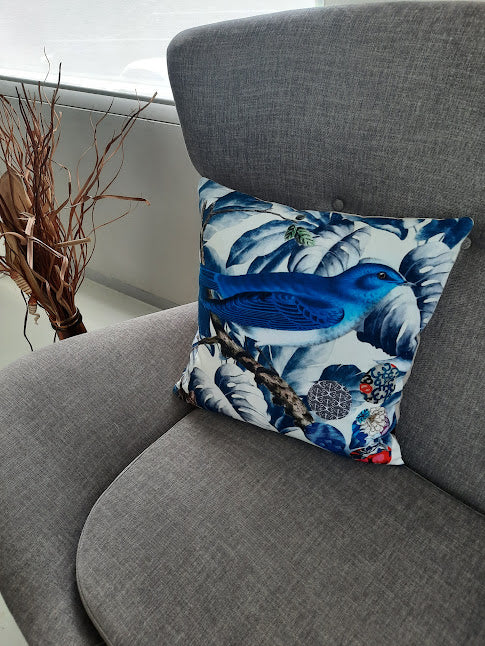 Furnilux - Set van 2 Sierkussens-45x45 cm - Vogel - Blauw
