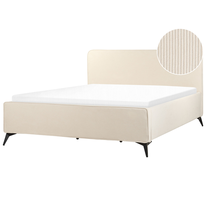 Beliani-VALOGNES-Tweepersoonsbed-Lichtbeige-180 x 200 cm-Corduroy