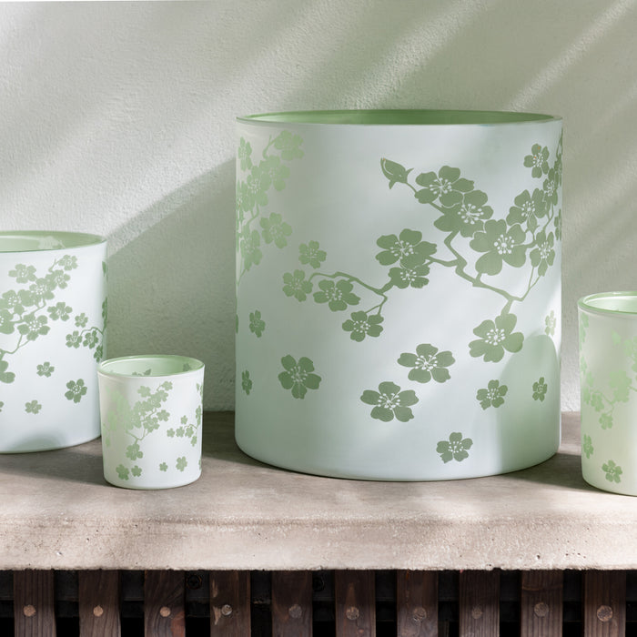 J-Line theelichthouder Bloemen - glas - groen - small