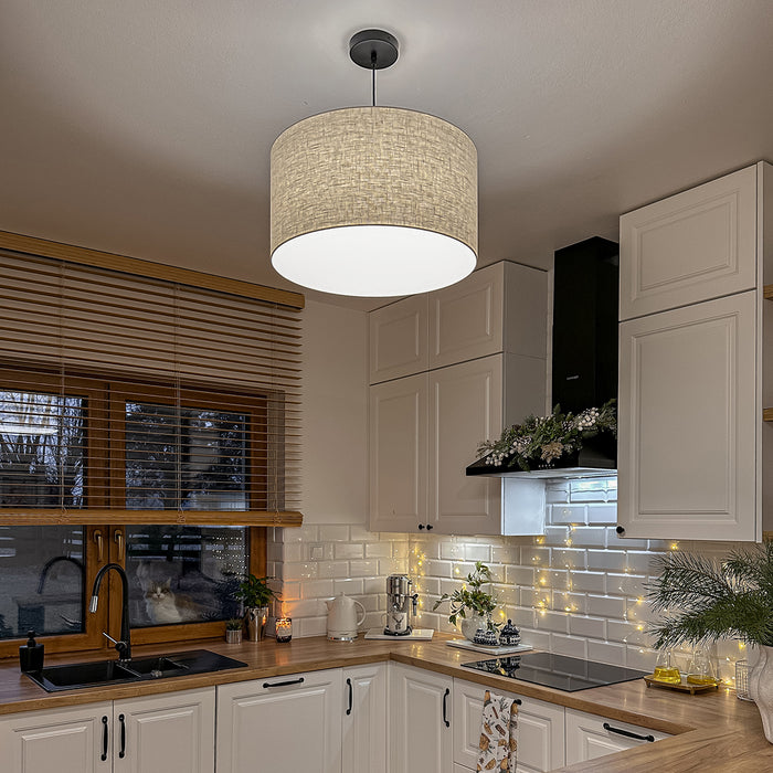 QAZQA Landelijke hanglamp zwart met beige kap 50 cm - Combi 1