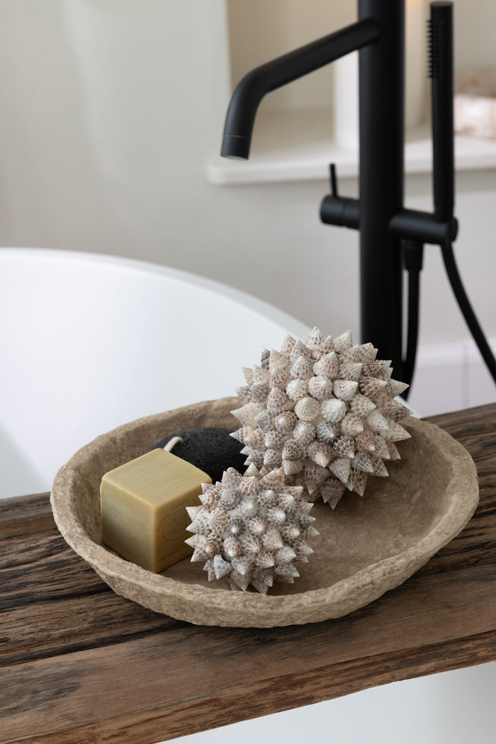 J-Line decoratie Bol Pike - schelpen - wit - small - 2 stuks