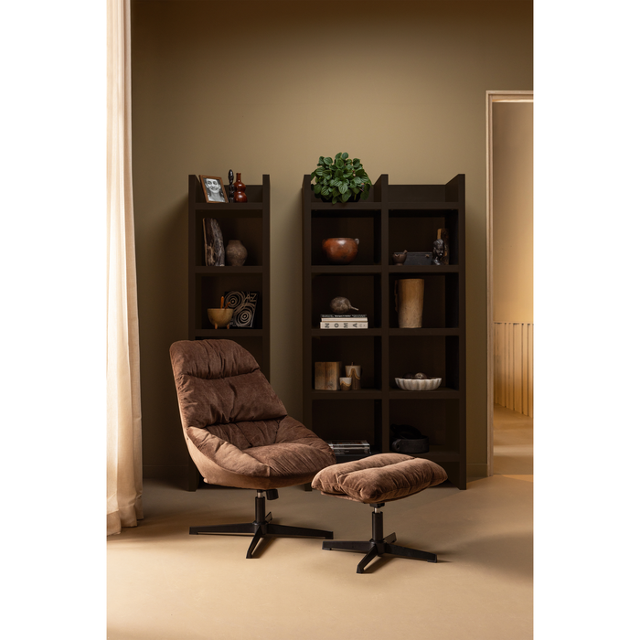 WOOOD Yaro Draaifauteuil Met Hocker - Chenille - Espresso - 94x71x83