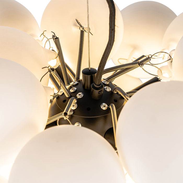 QAZQA Art deco hanglamp zwart met opaal glas 8-lichts rond - Uvas