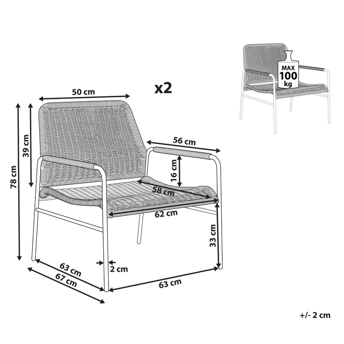 Beliani - PRASIMO - Tuinstoel set van 2 - Naturel - PE Rotan