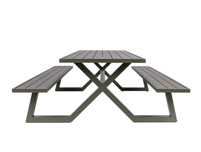 Aluminium picknicktafel Dex 200 cm olijfgroen