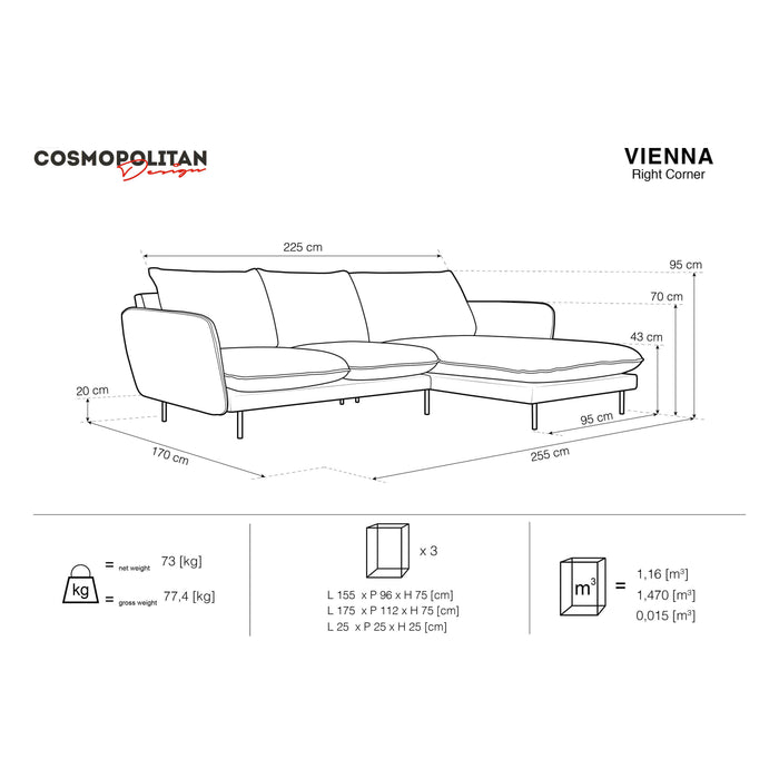 Cosmopolitan Design Vienna Hoekbank met Chaise Longue Rechts - Velvet - Flessengroen