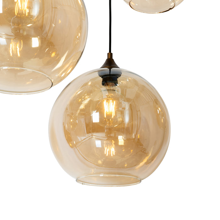 QAZQA Art Deco hanglamp donkerbrons met amber glas ovaal 8-lichts -