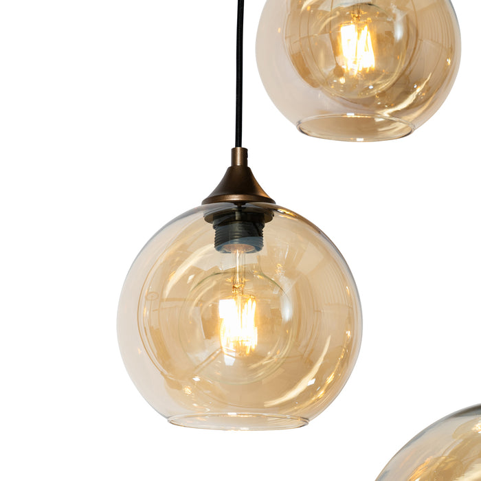 QAZQA Art Deco hanglamp donkerbrons met amber glas ovaal 8-lichts -