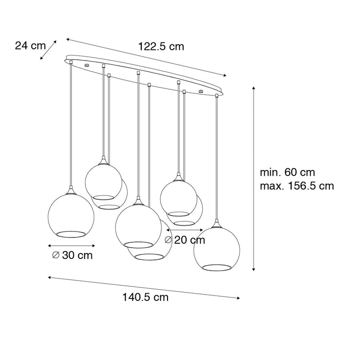 QAZQA Art Deco hanglamp donkerbrons met amber glas ovaal 8-lichts -