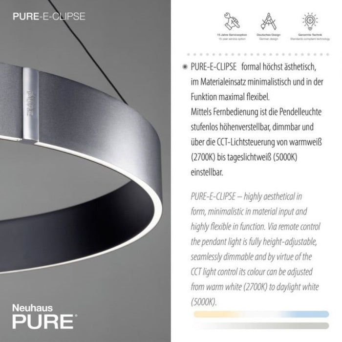 Neuhaus PURE® Hanglamp PURE®-E-CLIPSE e-Lift  Grey  Ø 70cm  incl.