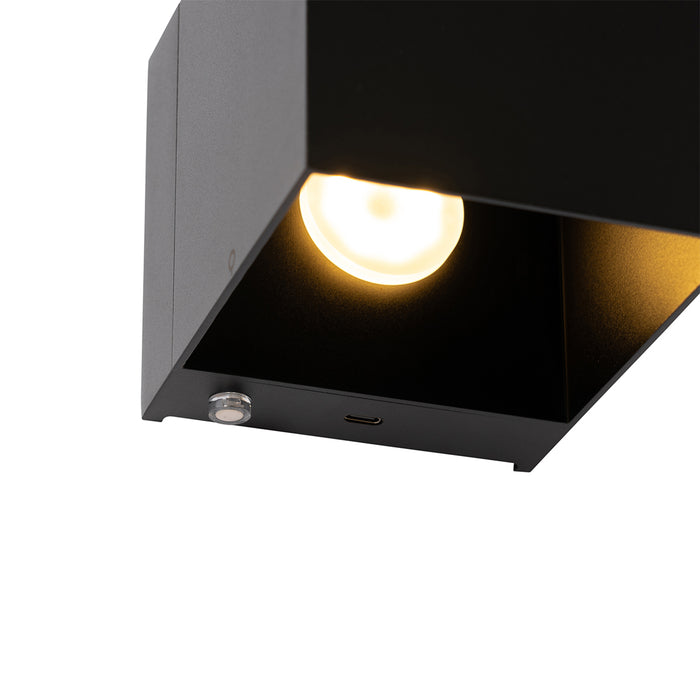 QAZQA Wandlamp zwart incl. LED en touch dimmer oplaadbaar - Joris