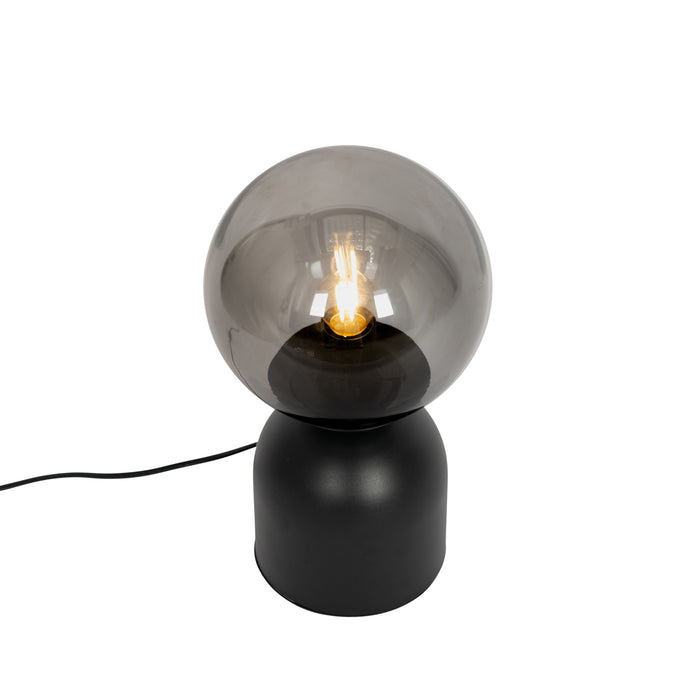 QAZQA Hotel chique tafellamp zwart met smoke glas - Pallon Trend