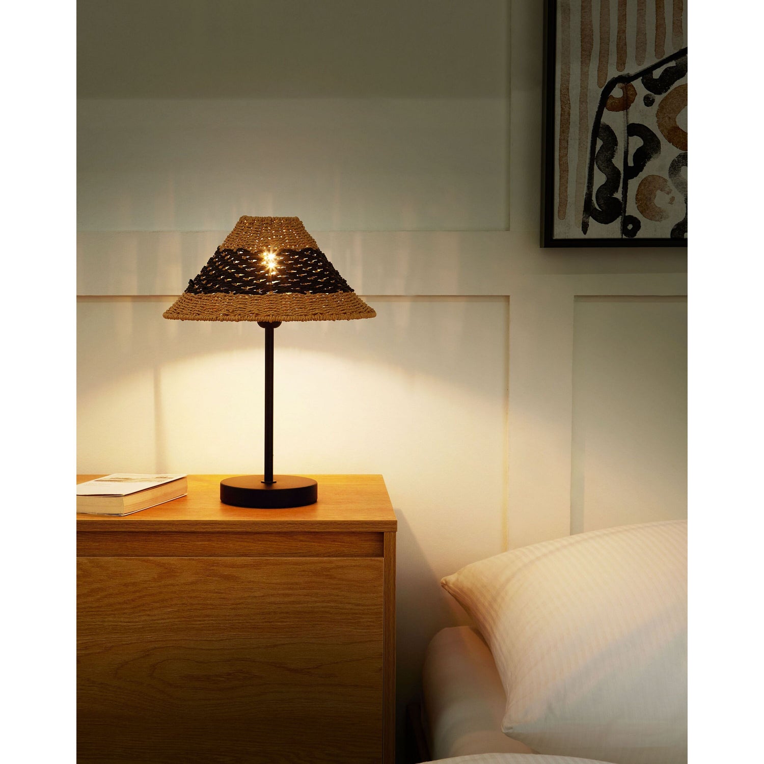 Beliani - MOMBA - Tafellamp - Beige|Zwart - Papier