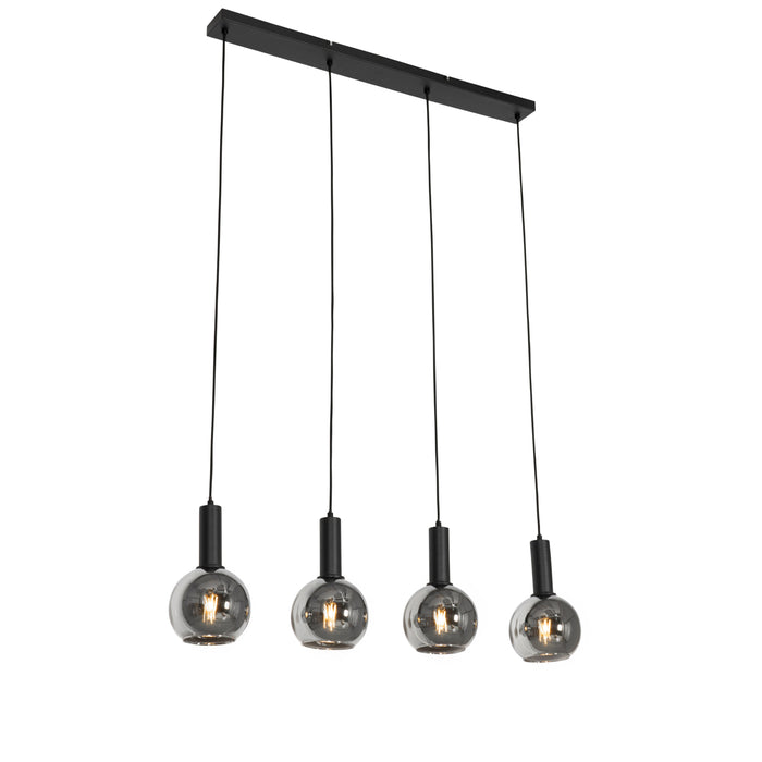 QAZQA Art Deco hanglamp zwart met smoke glas 4-lichts - Josje