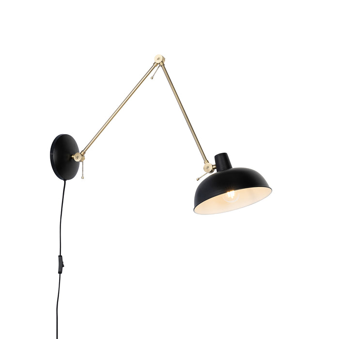 QAZQA Retro wandlamp zwart met brons - Milou