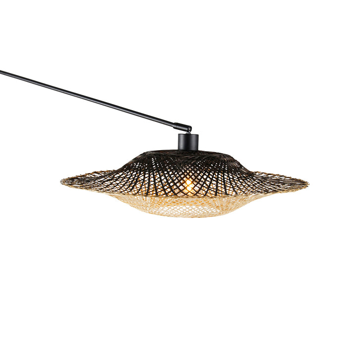 QAZQA Wandlamp zwart met rotan kap 50 cm verstelbaar - Blitz