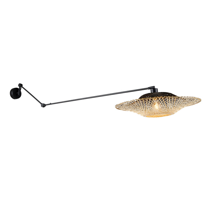 QAZQA Wandlamp zwart met rotan kap 50 cm verstelbaar - Blitz