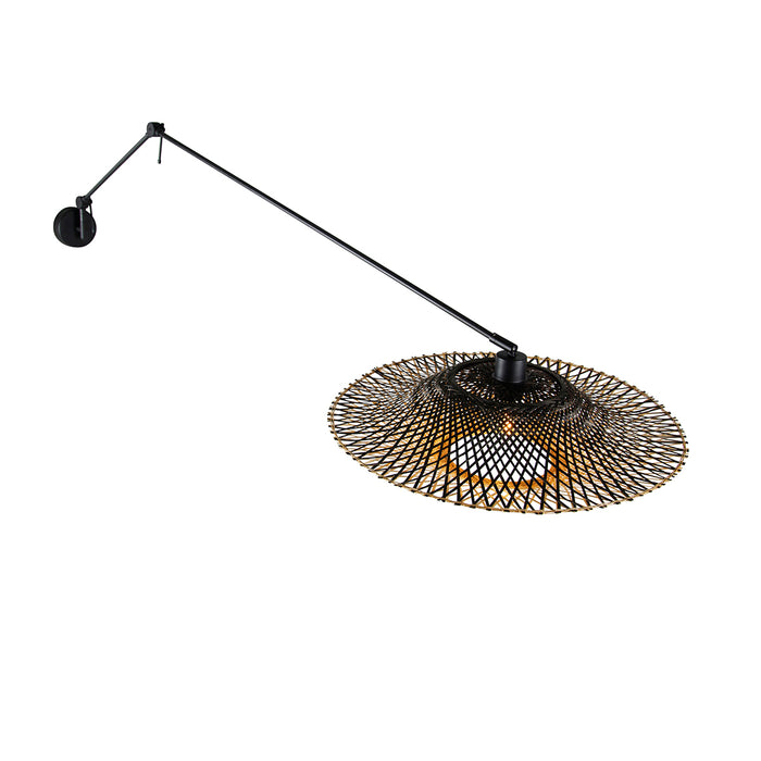 QAZQA Wandlamp zwart met rotan kap 50 cm verstelbaar - Blitz