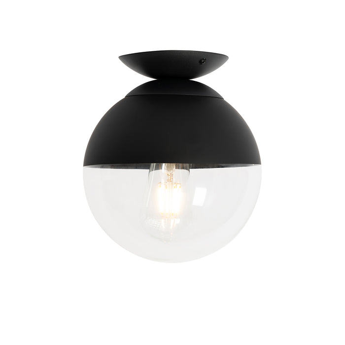 QAZQA Retro plafondlamp zwart met helder glas - Eclipse