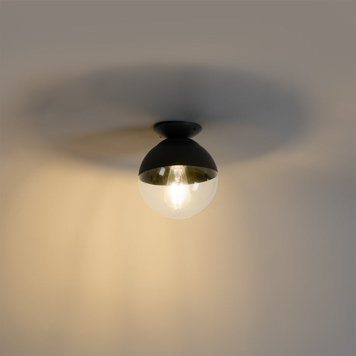 QAZQA Retro plafondlamp zwart met helder glas - Eclipse