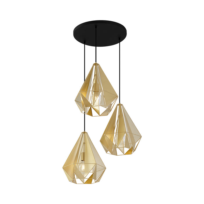 QAZQA Industriële hanglamp goud met mesh 3-lichts - Carcass