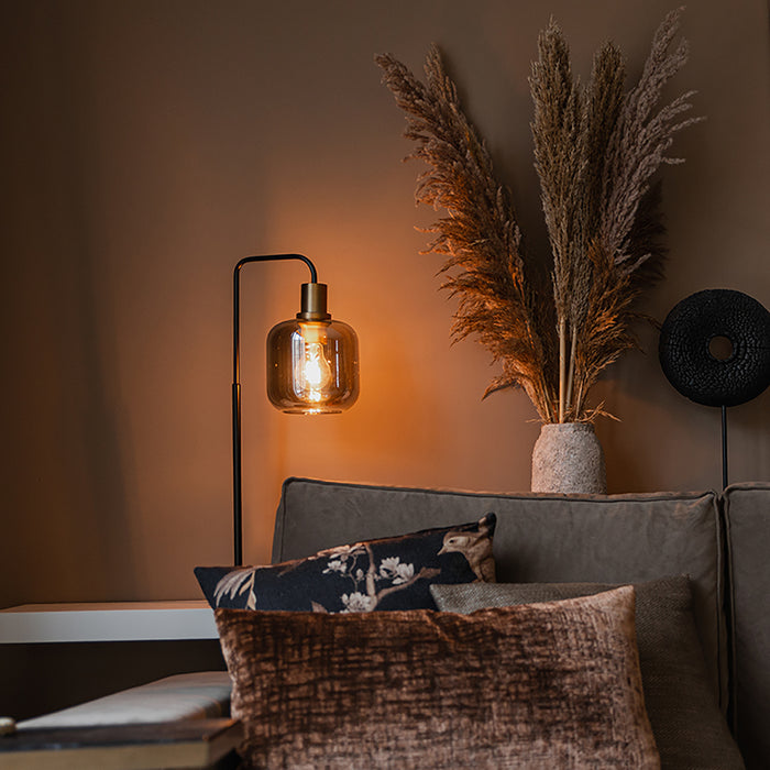 QAZQA Smart tafellamp zwart met goud en smoke glas incl. Wifi A60 -