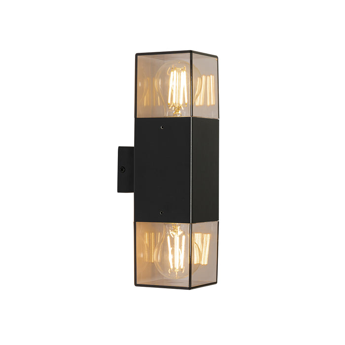 QAZQA Buiten wandlamp zwart met smoke kap 2-lichts IP44 - Denmark