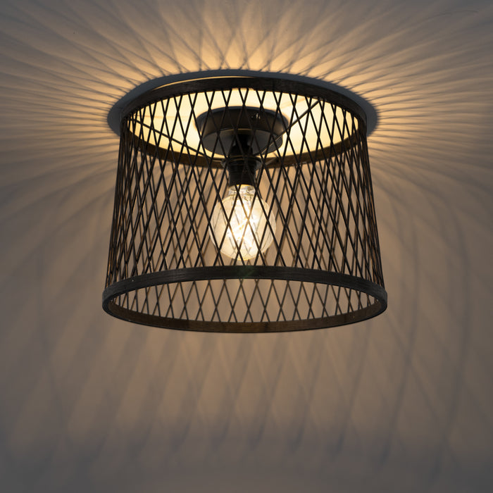 QAZQA Landelijke plafondlamp zwart rotan 40 cm IP44 - Calamus