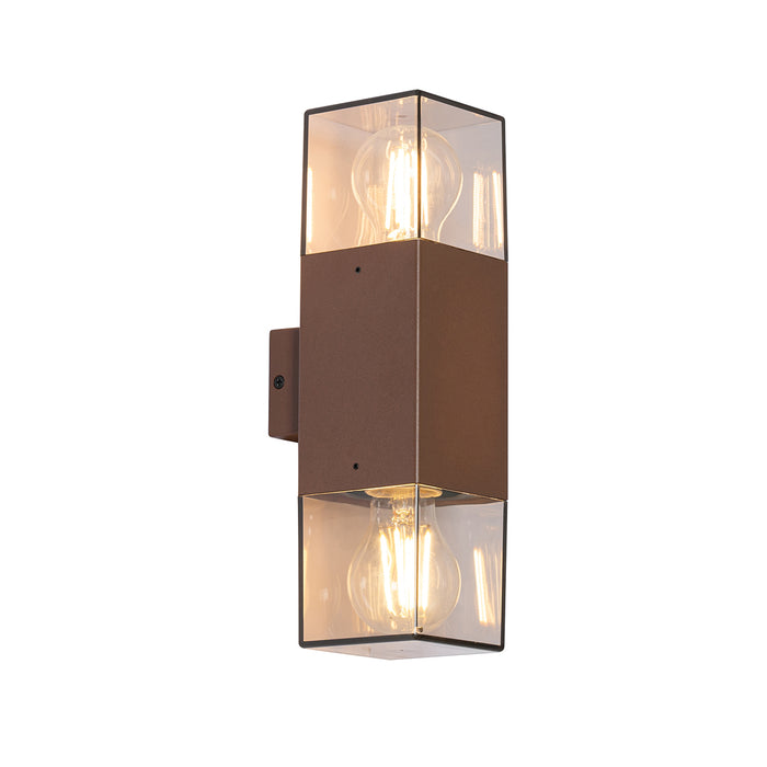 QAZQA Buiten wandlamp roestbruin met smoke kap 2-lichts IP44 -