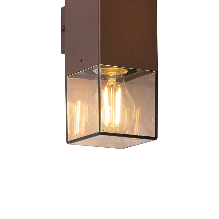 QAZQA Buiten wandlamp roestbruin met smoke kap 2-lichts IP44 -