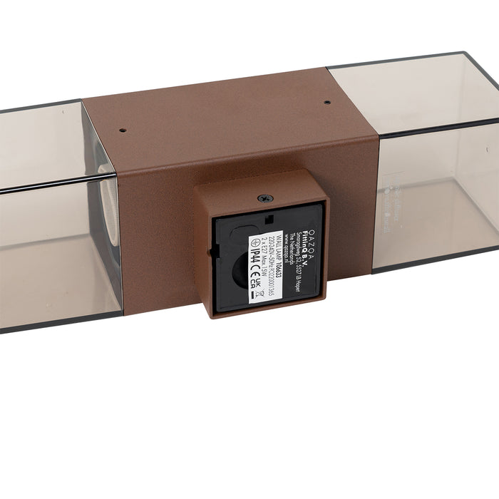 QAZQA Buiten wandlamp roestbruin met smoke kap 2-lichts IP44 -
