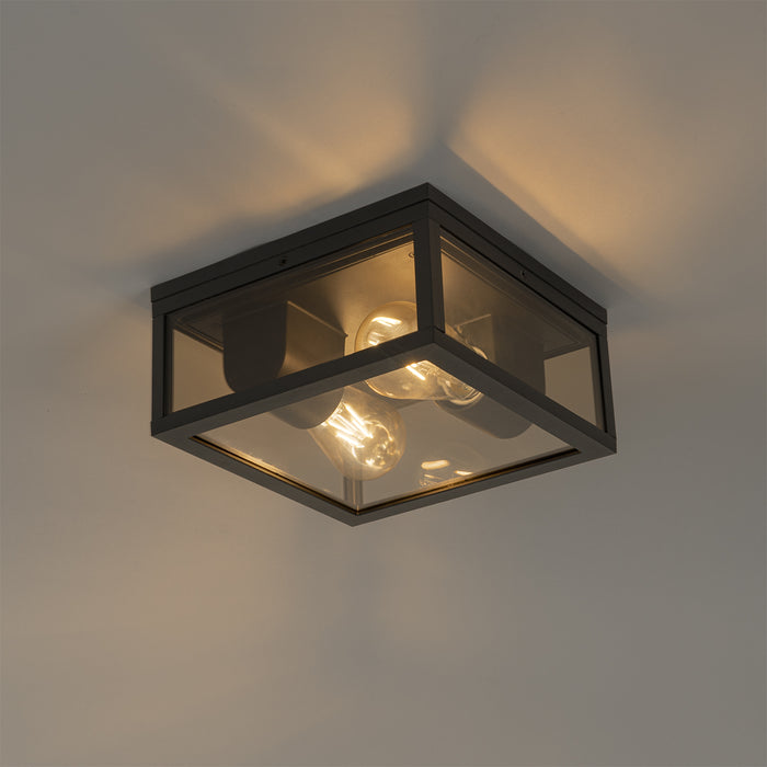 QAZQA Plafondlamp zwart met smoke glas 2-lichts IP44 - Charlois