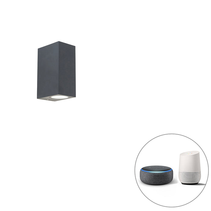 QAZQA Smart wandlamp donkergrijs IP44 incl. 2 Wifi GU10 - Baleno