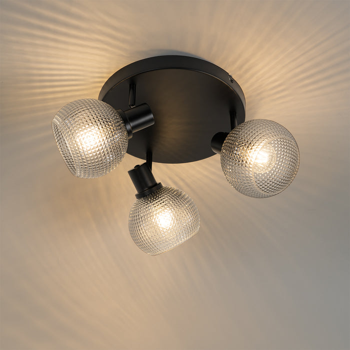 QAZQA Design spot zwart met smoke glas 3-lichts rond - Chico
