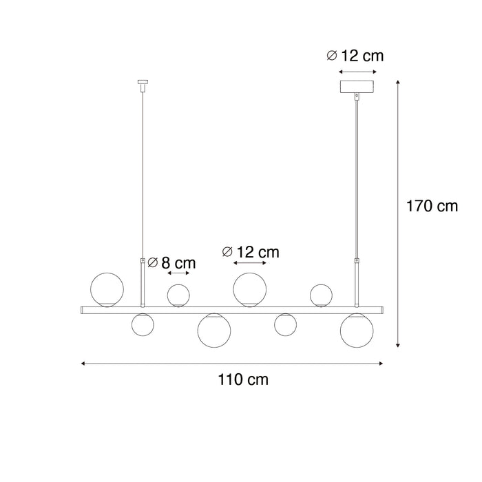 QAZQA Hanglamp zwart met smoke glas langwerpig 8-lichts - Monaco