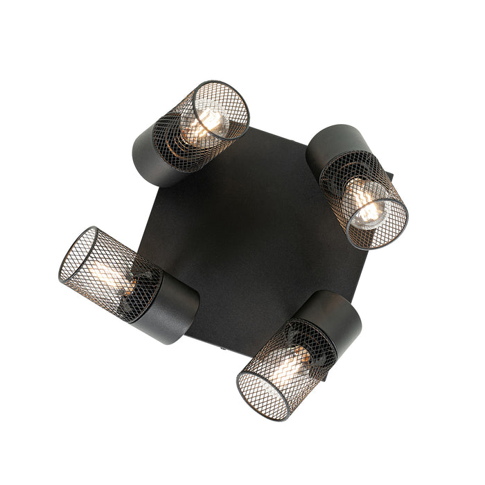 QAZQA Industriële plafondspot zwart 4-lichts verstelbaar - Jim