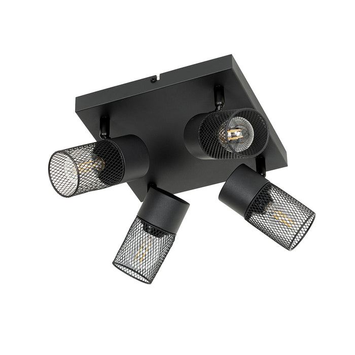 QAZQA Industriële plafondspot zwart 4-lichts verstelbaar - Jim