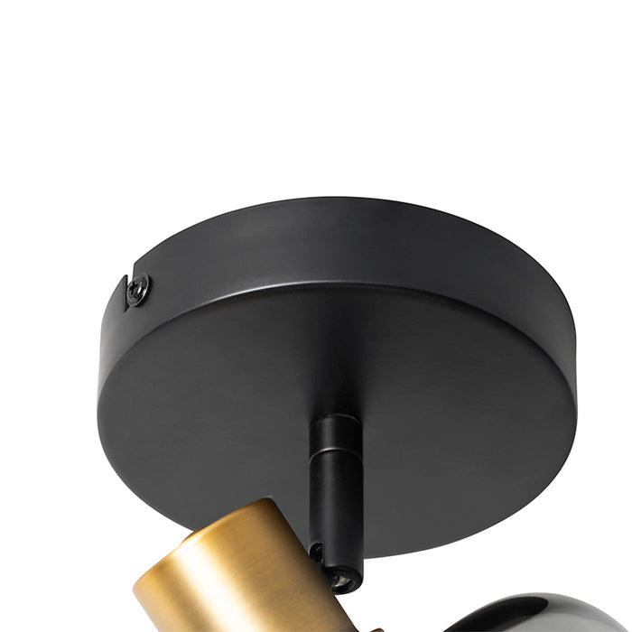 QAZQA Design plafondspot zwart met goud met smoke glas - Zuzanna