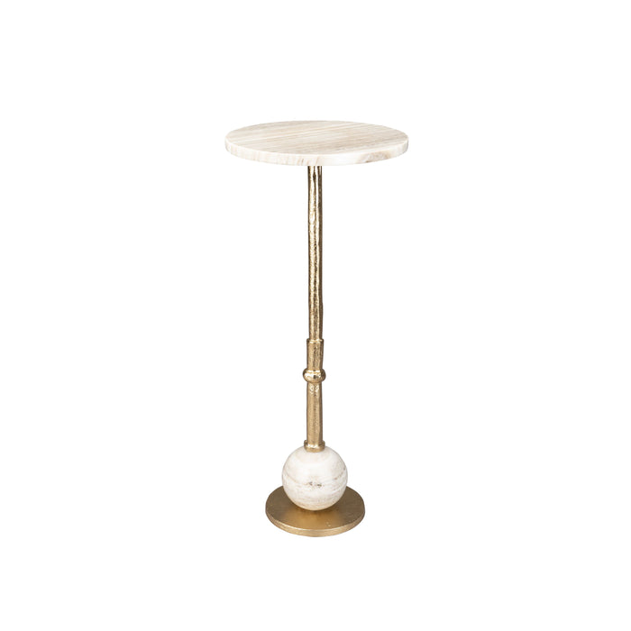 Dutchbone Everest Bijzettafel Rond 25 cm Marmer Beige| Goud
