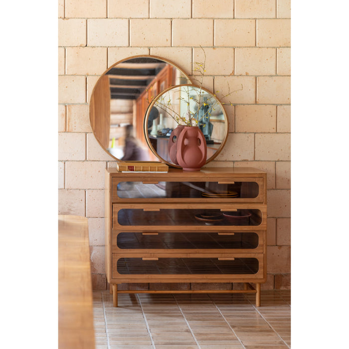 Dutchbone Caroun Spiegel| Wandspiegel Rond Groot 80x80 Hout - Bruin