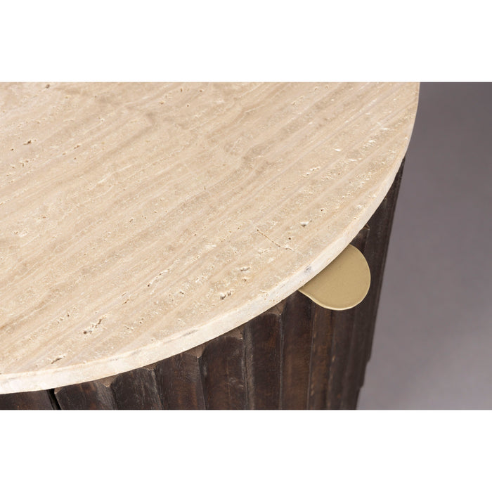 Dutchbone Marlow Bijzettafel|Nachtkastje Rond 45 cm Travertin| Hout - Bruin