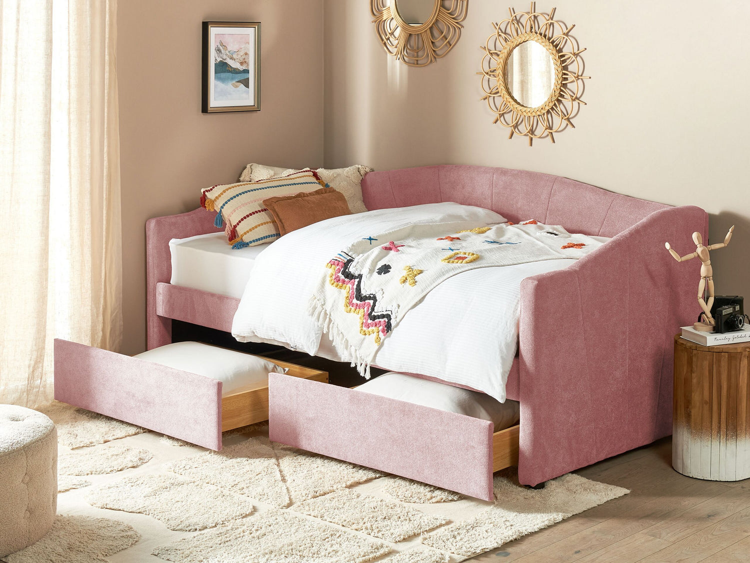 Beliani - VITTEL - Bed met opberger - Roze - Polyester