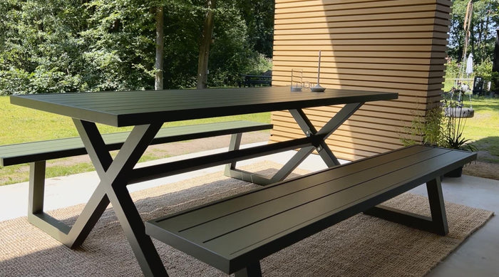 Aluminium picknicktafel Dex 200 cm olijfgroen