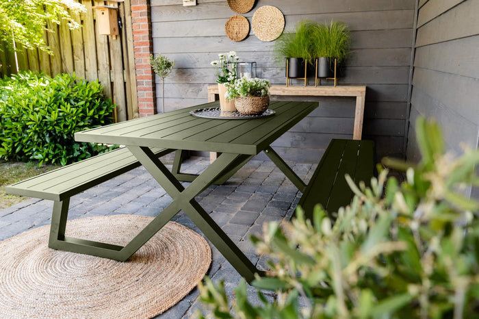 Aluminium picknicktafel Dex 200 cm olijfgroen
